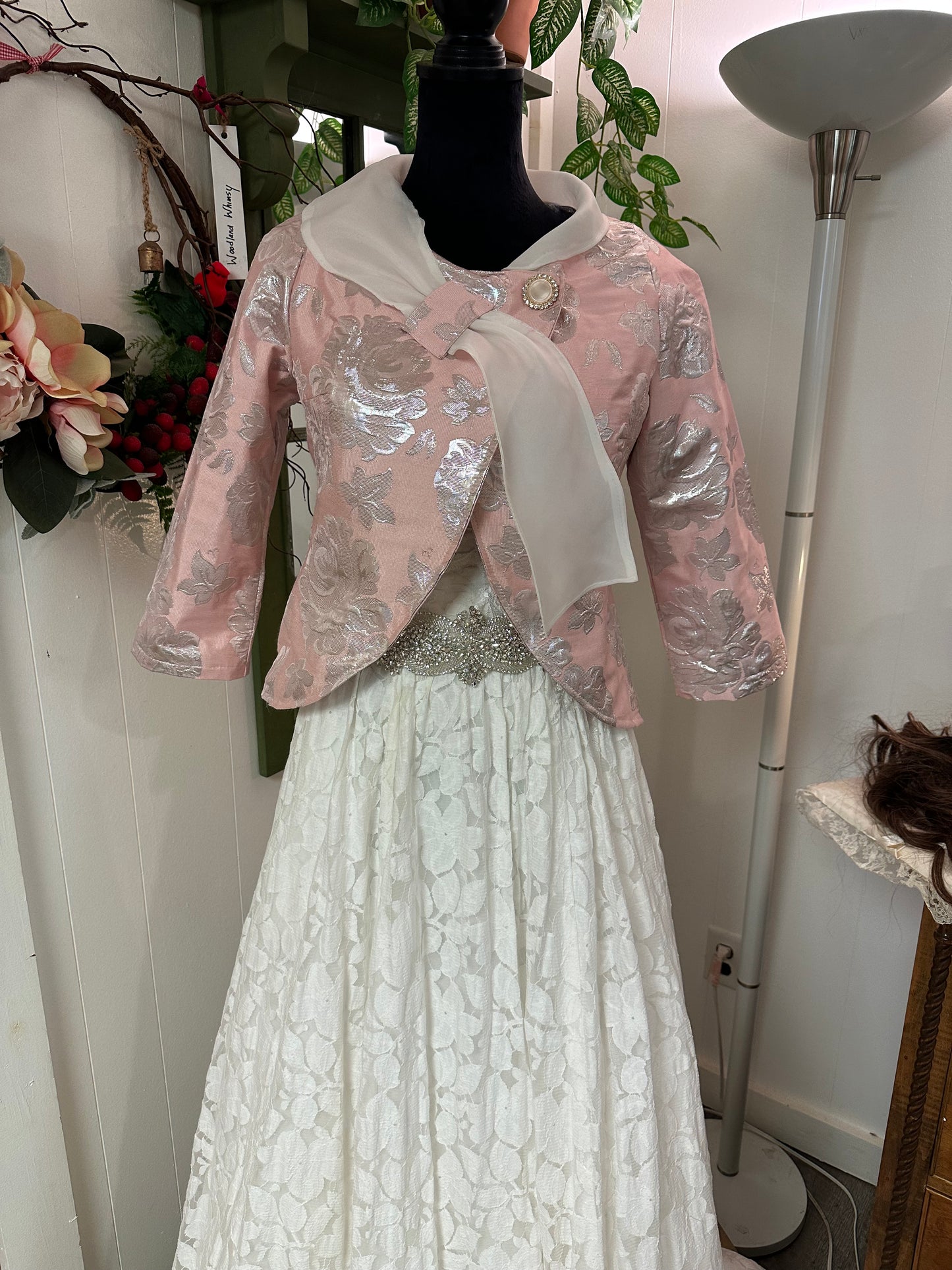 Bridal/wedding jacket, bolero, cover- up pink and silver