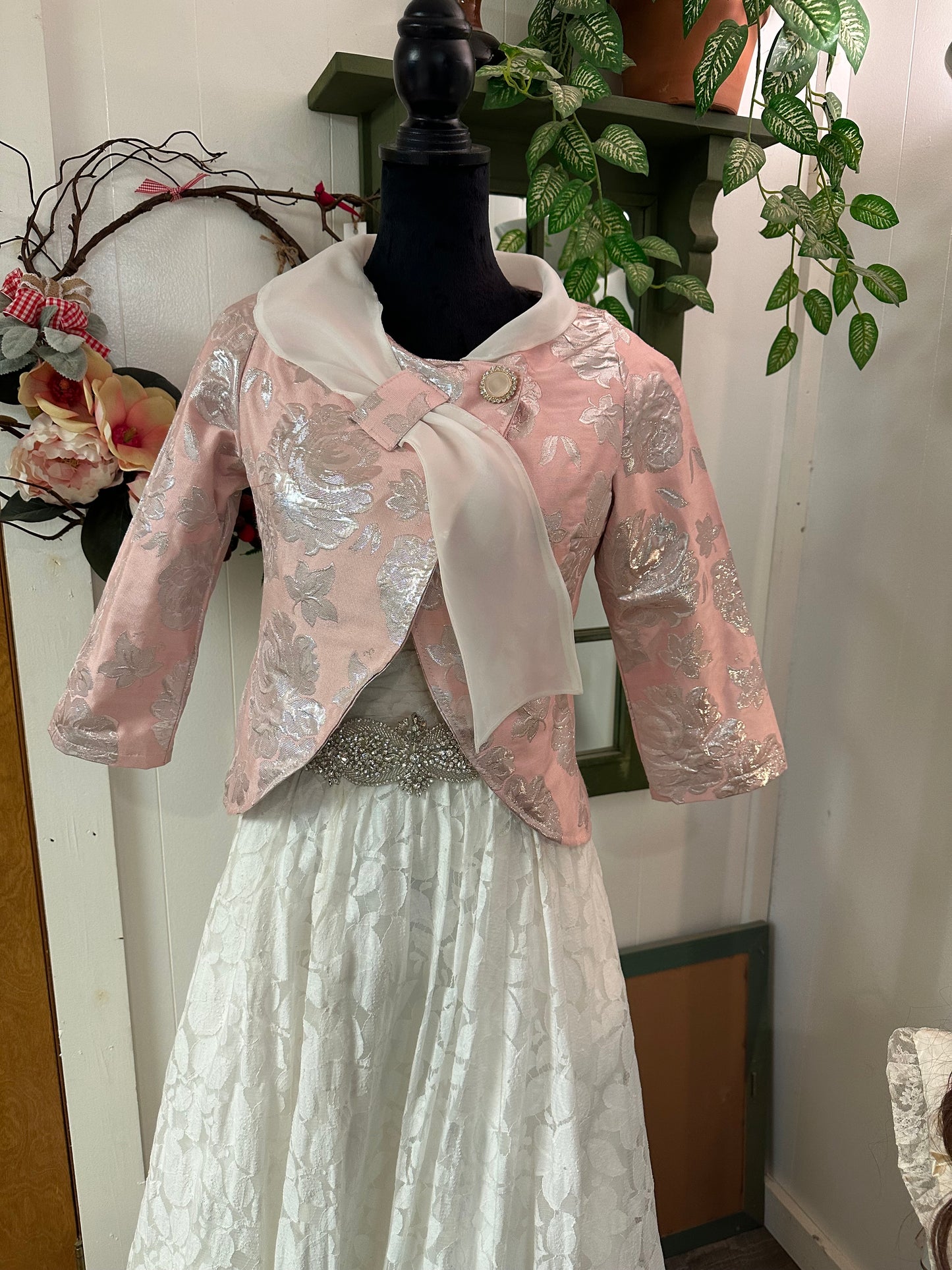 Bridal/wedding jacket, bolero, cover- up pink and silver