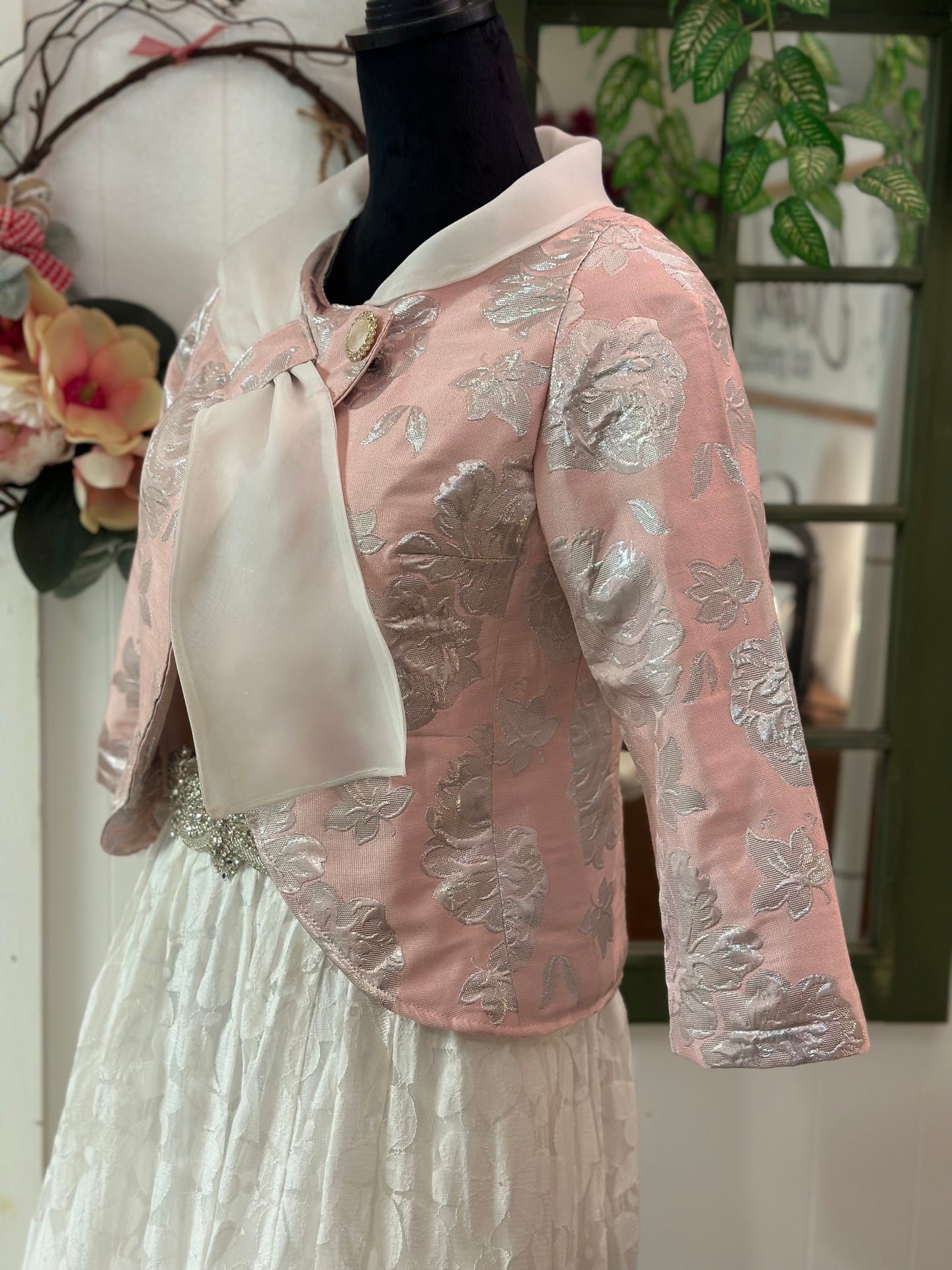 Bridal/wedding jacket, bolero, cover- up pink and silver