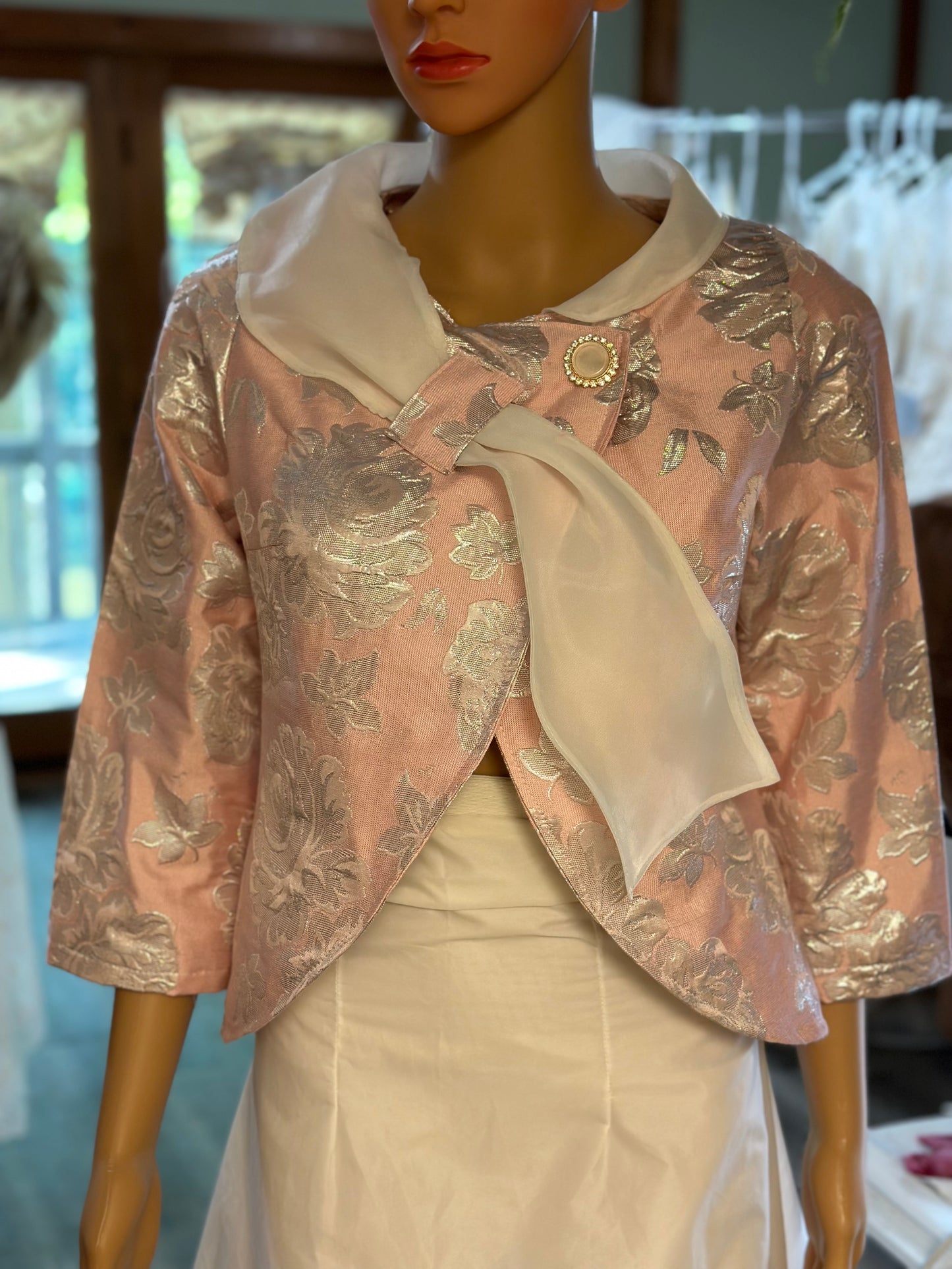 Bridal/wedding jacket, bolero, cover- up pink and silver