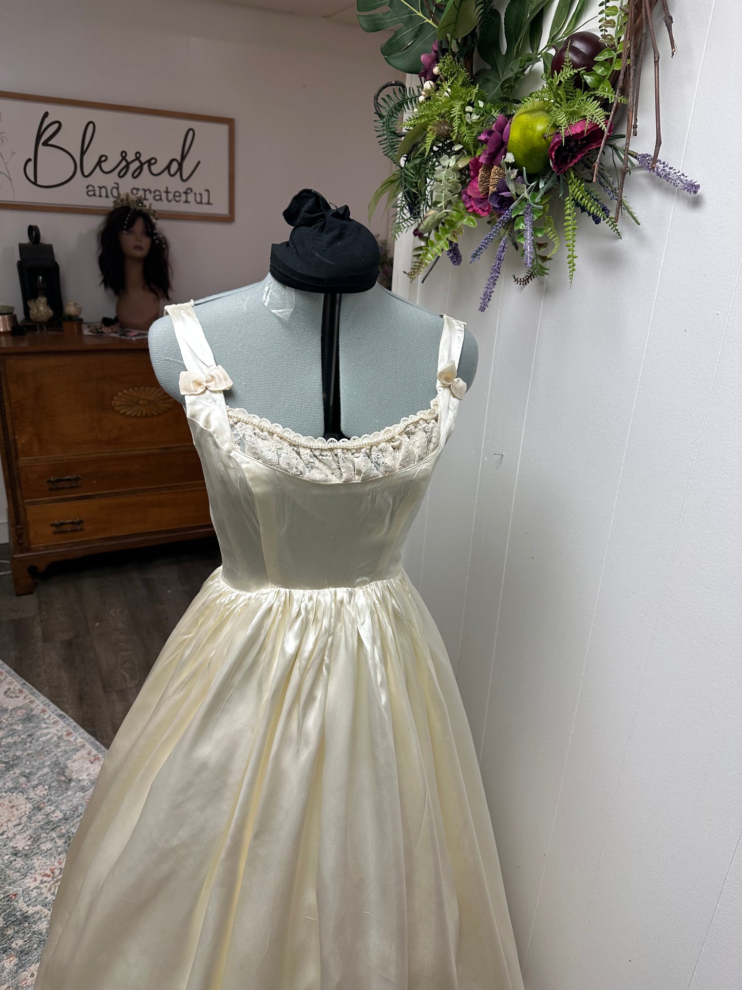 Fifer is a unique reworked ivory wedding dress of satin