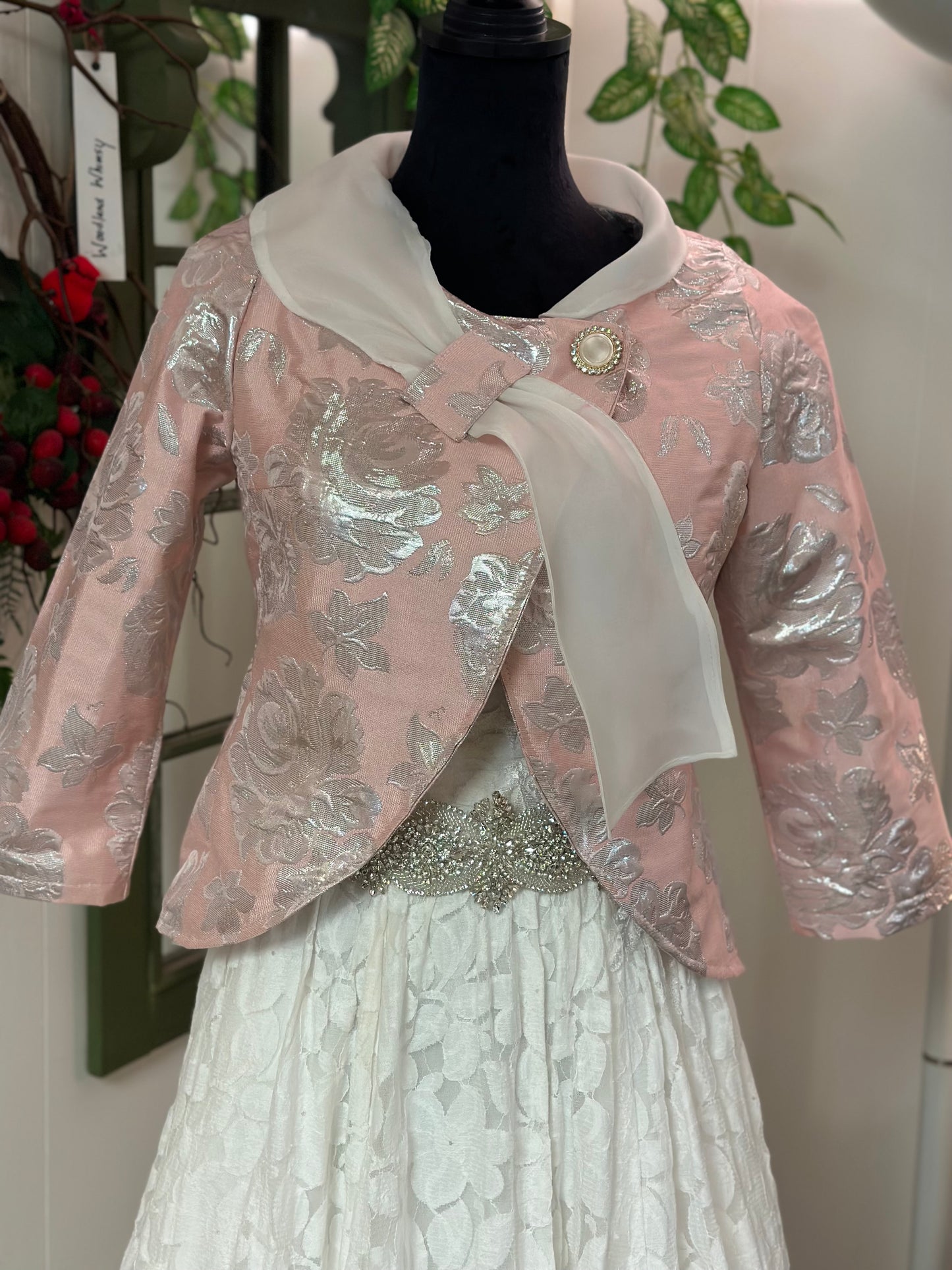 Bridal/wedding jacket, bolero, cover- up pink and silver