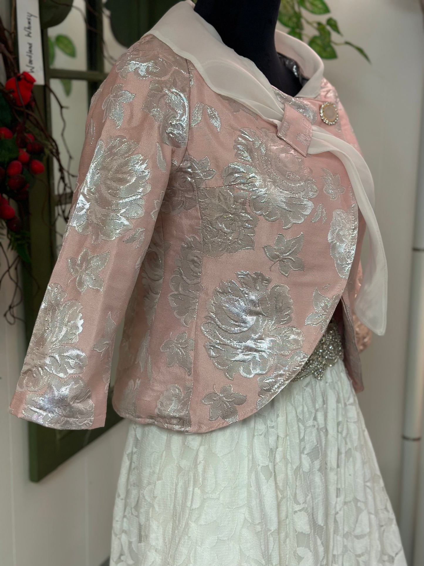 Bridal/wedding jacket, bolero, cover- up pink and silver