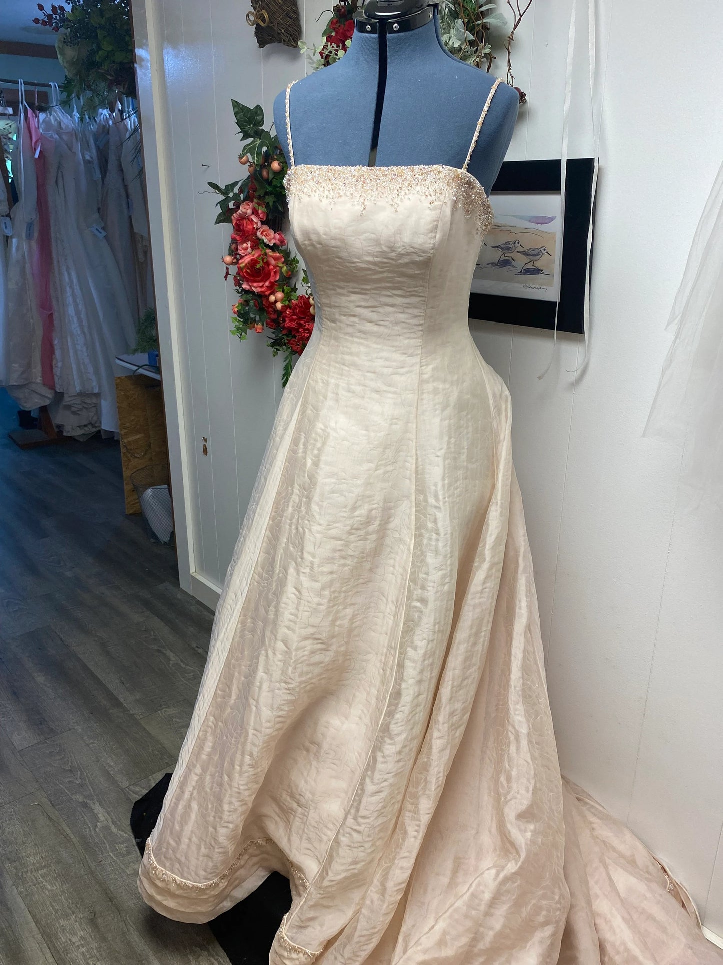 Jianna is a champagne strapless or small straps wedding dress/gown